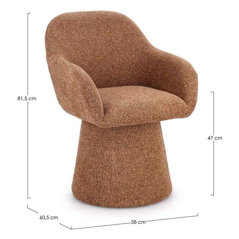 Fauteuil pivotant entièrement en tissu effet bouclette terre cuite - Amara 