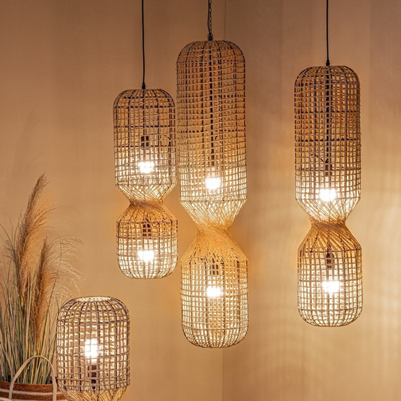 Lampadaire ajouré en cordage de papier beige H 135 cm - Malira 