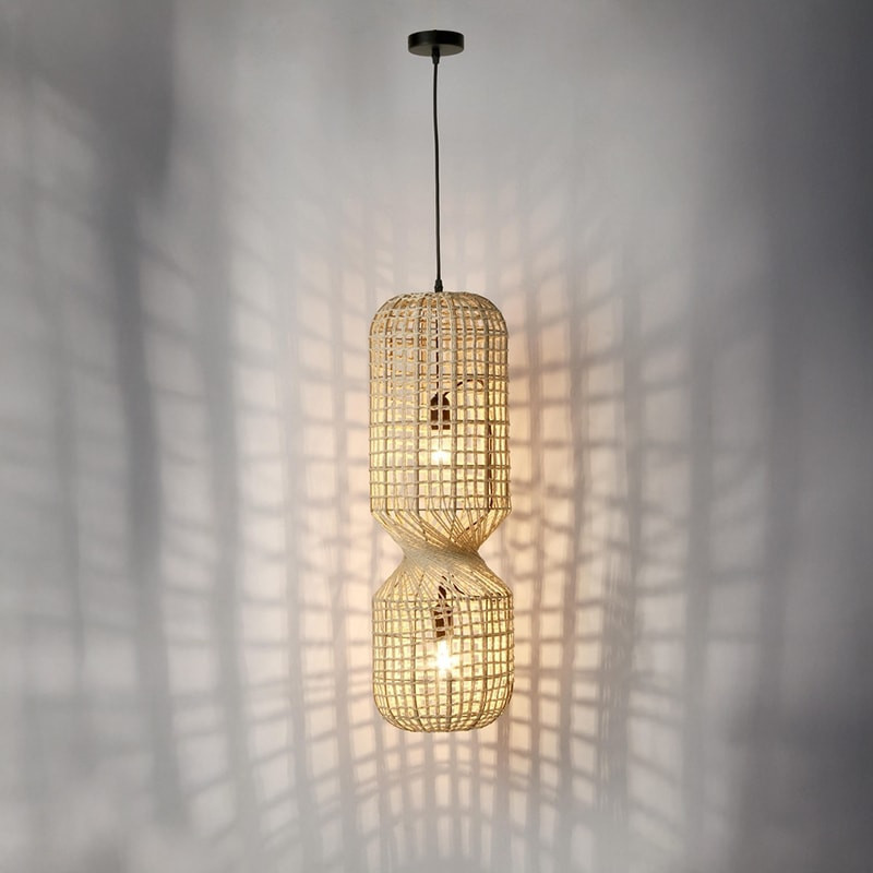 Suspension ajourée en cordage de papier beige H 77,50 cm - Malira 