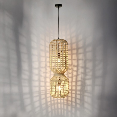 Suspension ajourée en cordage de papier beige H 77,50 cm - Malira 