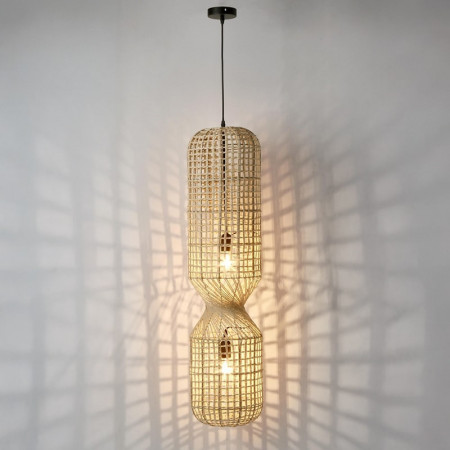 Suspension ajourée en cordage de papier beige H 103 cm - Malira 