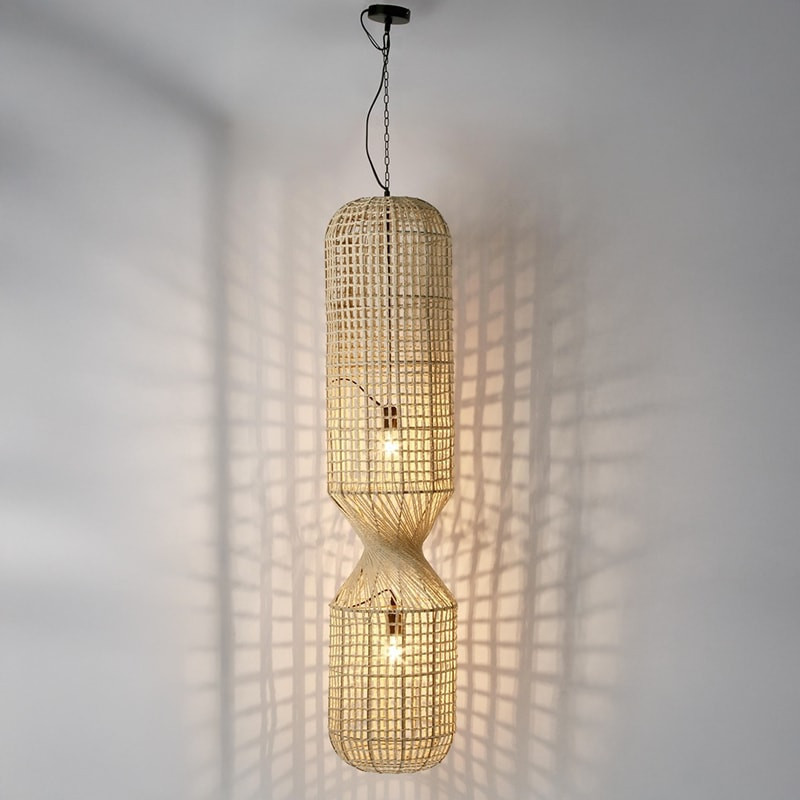 Suspension ajourée en cordage de papier beige H 132 cm - Malira 