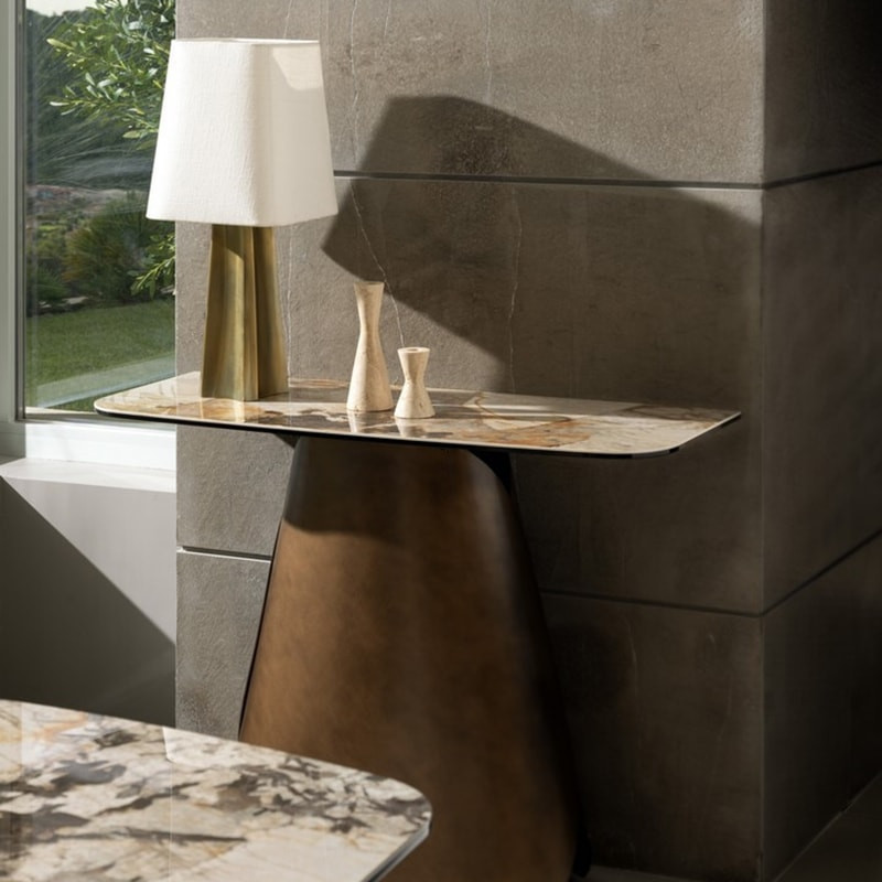 Console en acier et plateau céramique effet marbre - Patina 