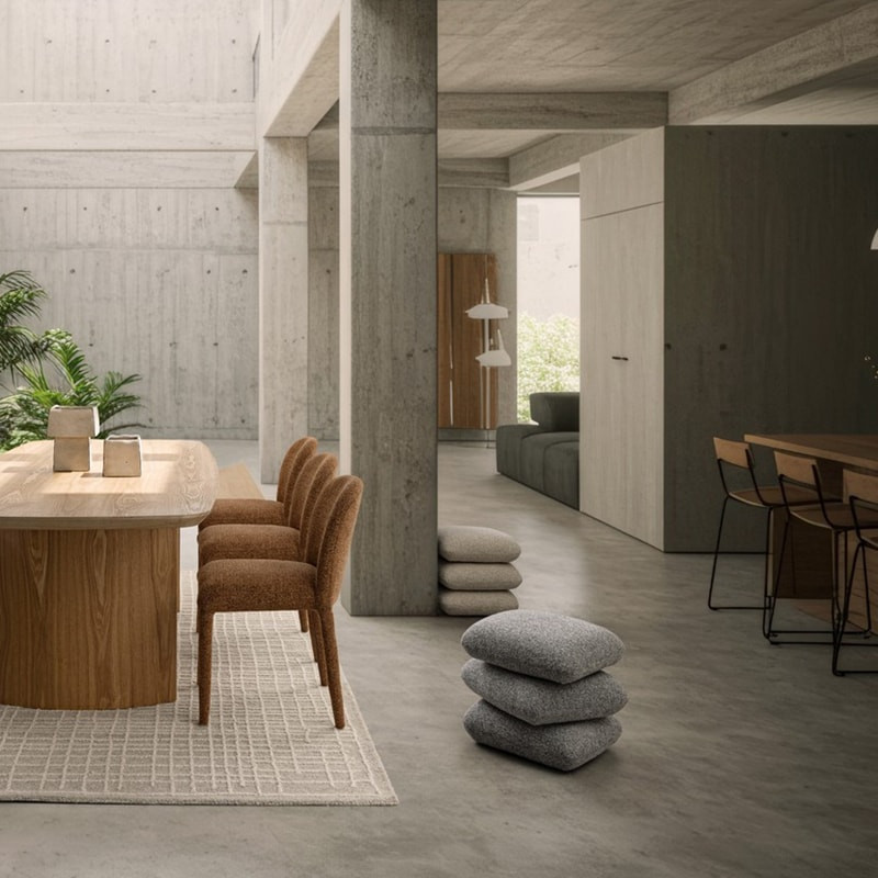 Pouf carré en tissu bouclette gris - Amara 