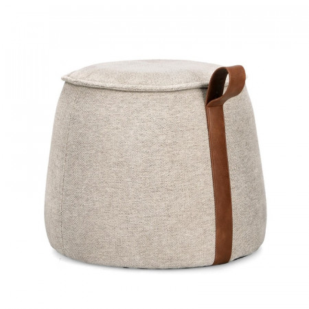 Pouf en tissu gris clair effet chenille - Anthéa 