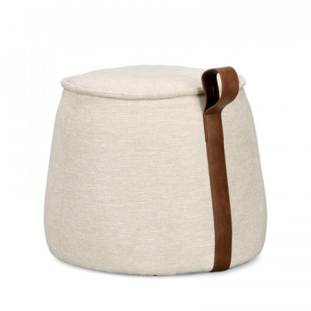 Pouf en tissu beige effet chenille - Anthéa 