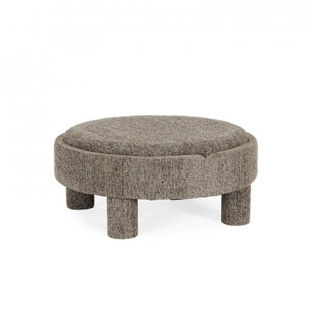 Pouf gris rond avec plateau intégré en bois - Hania 