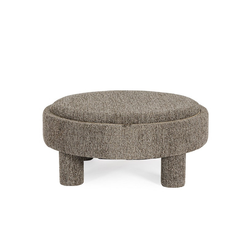 Pouf gris rond avec plateau intégré en bois - Hania 