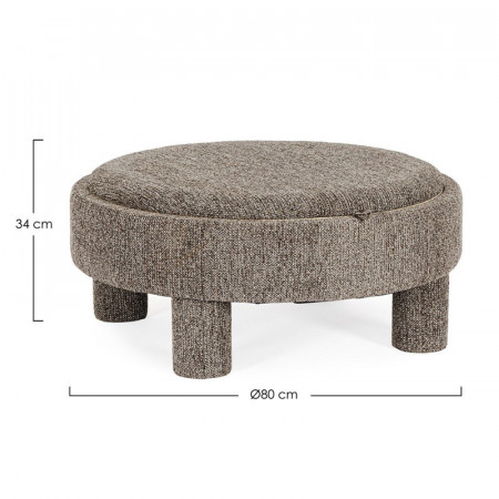 Pouf gris rond avec plateau intégré en bois - Hania