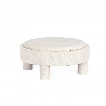 Pouf blanc rond avec plateau intégré en bois - Hania 