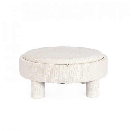 Pouf blanc rond avec plateau intégré en bois - Hania 
