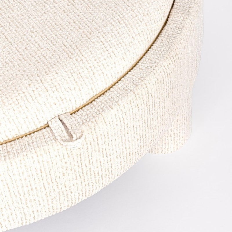 Pouf blanc rond avec plateau intégré en bois - Hania 