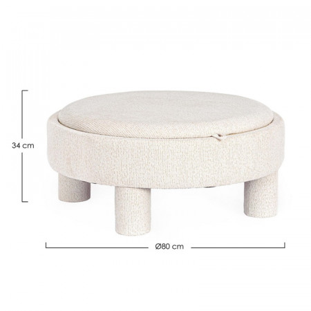 Pouf blanc rond avec plateau intégré en bois - Hania 