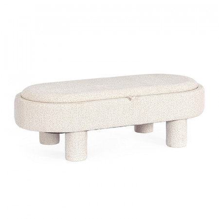 Pouf blanc large et arrondi avec plateau intégré en bois - Hania 