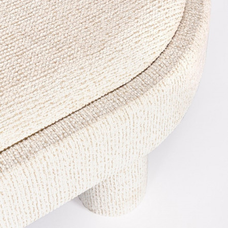 Pouf blanc large et arrondi avec plateau intégré en bois - Hania 