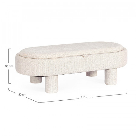 Pouf blanc large et arrondi avec plateau intégré en bois - Hania 