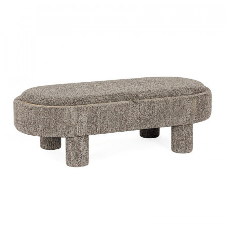 Pouf gris large et arrondi avec plateau intégré en bois - Hania 