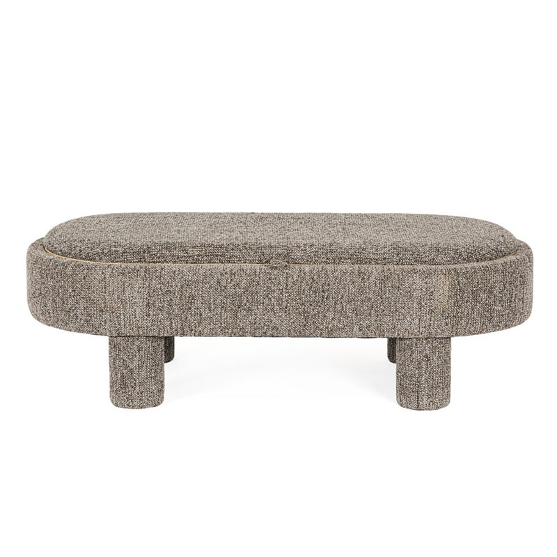 Pouf gris large et arrondi avec plateau intégré en bois - Hania 