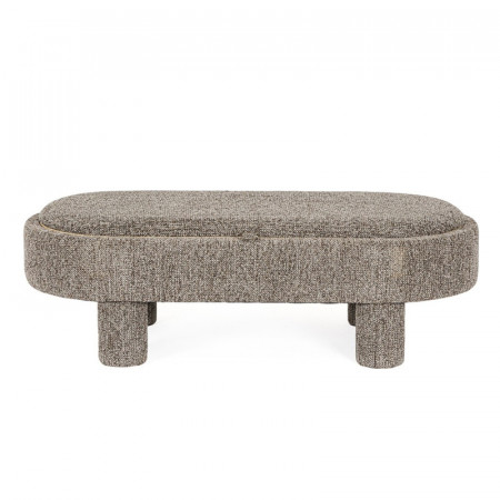 Pouf gris large et arrondi avec plateau intégré en bois - Hania 