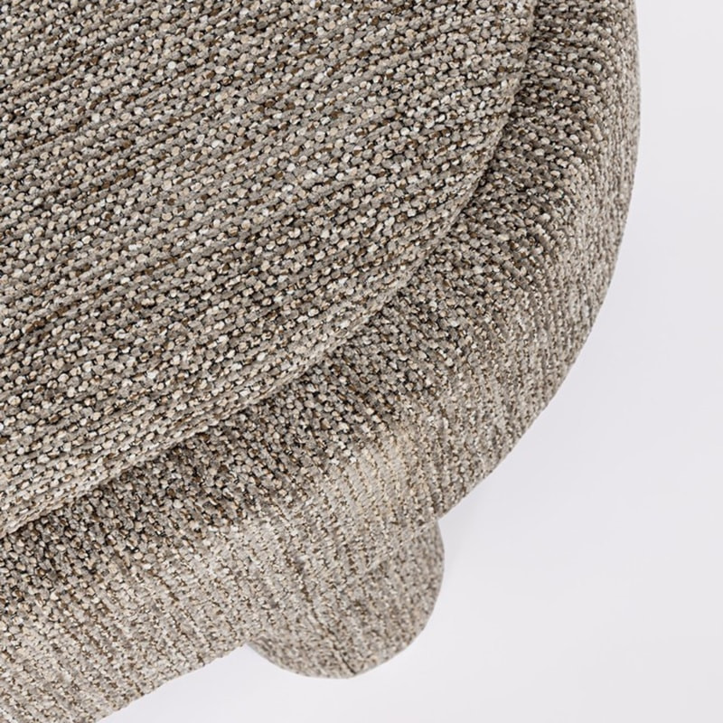 Pouf gris large et arrondi avec plateau intégré en bois - Hania 