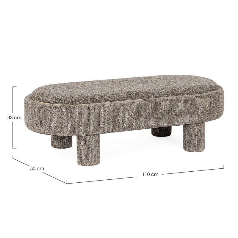Pouf gris large et arrondi avec plateau intégré en bois - Hania 