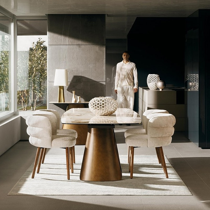 Table de repas extensible céramique effet marbre et verre trempé - Patina 