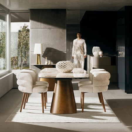 Table de repas extensible céramique effet marbre et verre trempé - Patina 