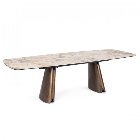 Table de repas extensible céramique effet marbre et verre trempé - Patina 