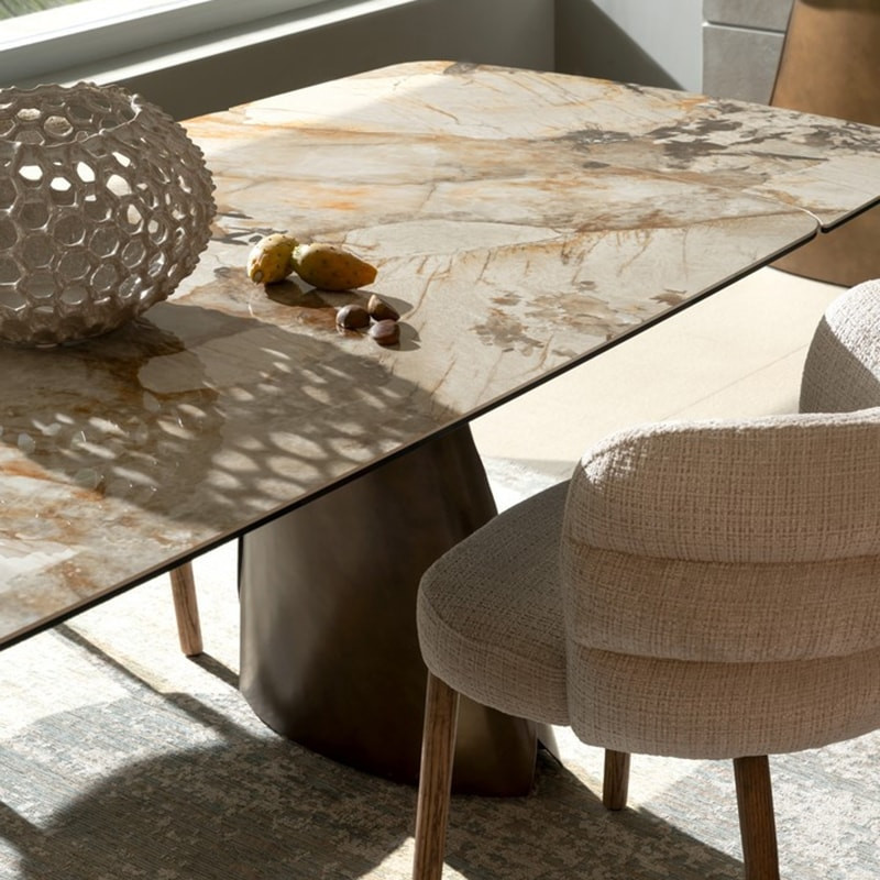 Table de repas extensible céramique effet marbre et verre trempé - Patina 