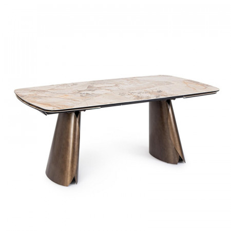 Table de repas extensible céramique effet marbre et verre trempé - Patina 