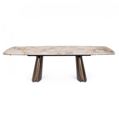 Table de repas extensible céramique effet marbre et verre trempé - Patina 