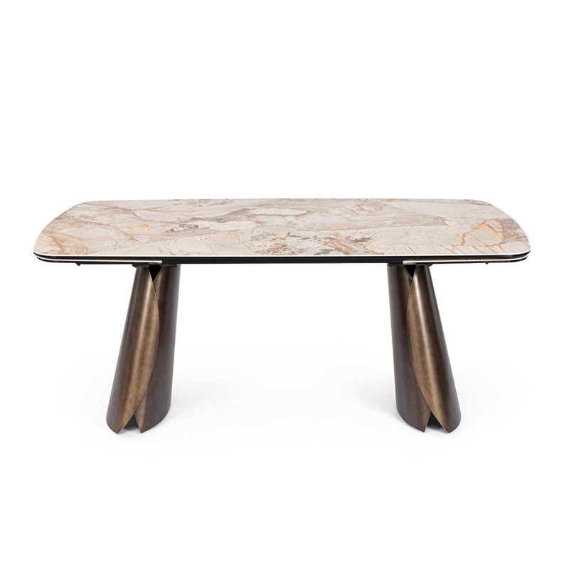Table de repas extensible céramique effet marbre et verre trempé - Patina 