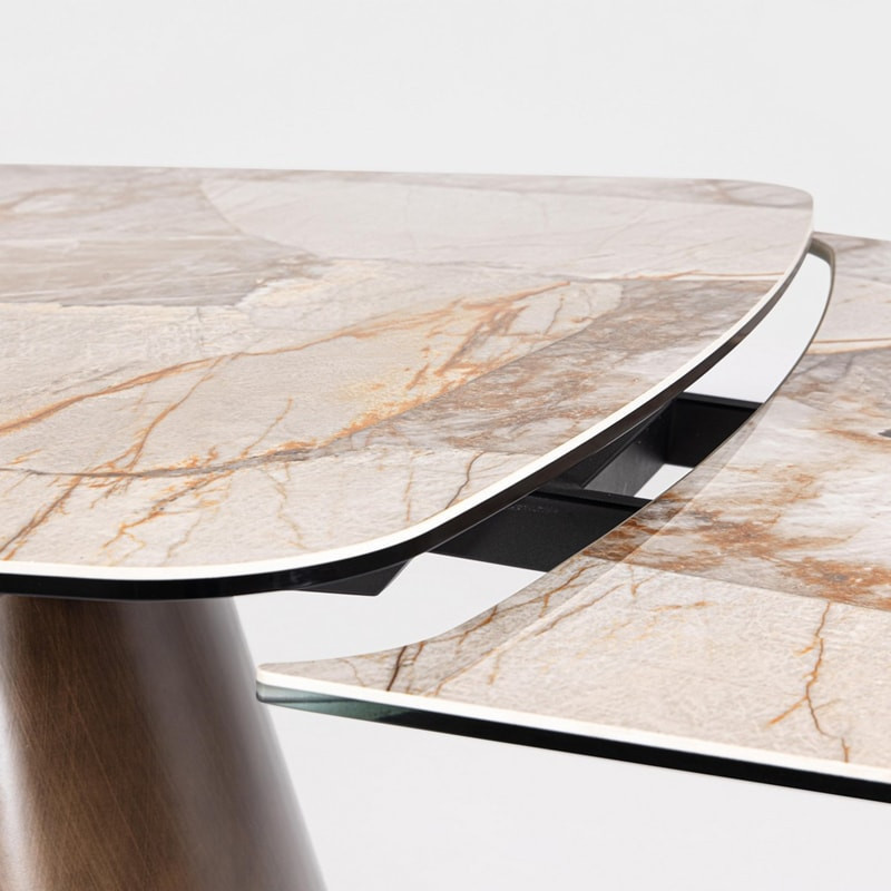Table de repas extensible céramique effet marbre et verre trempé - Patina 