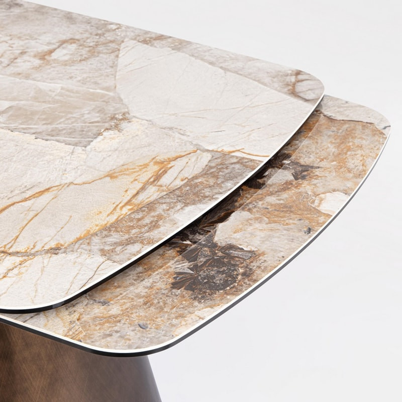 Table de repas extensible céramique effet marbre et verre trempé - Patina 