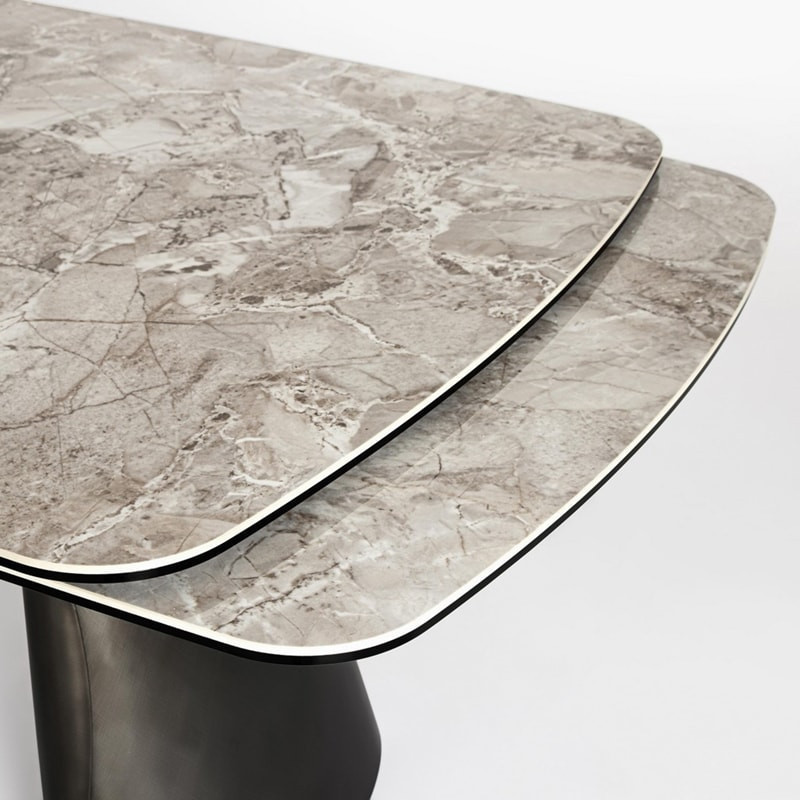 Table de repas extensible céramique effet pierre et verre trempé - Patina 