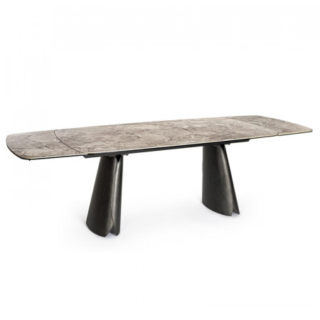 Table de repas extensible céramique effet pierre et verre trempé - Patina 