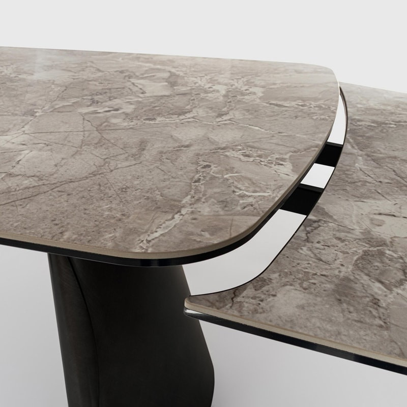 Table de repas extensible céramique effet pierre et verre trempé - Patina 