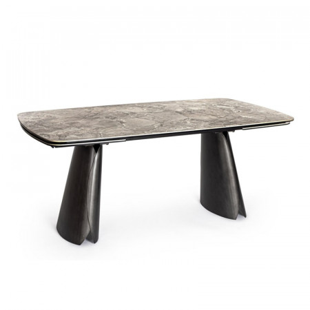 Table de repas extensible céramique effet pierre et verre trempé - Patina 