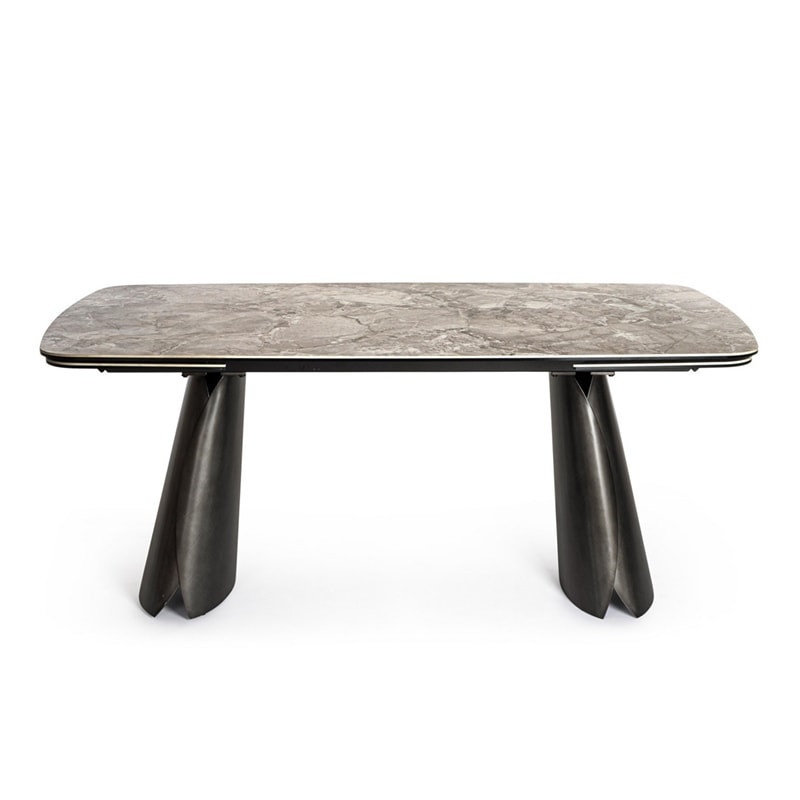 Table de repas extensible céramique effet pierre et verre trempé - Patina 