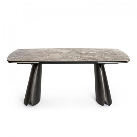 Table de repas extensible céramique effet pierre et verre trempé - Patina 