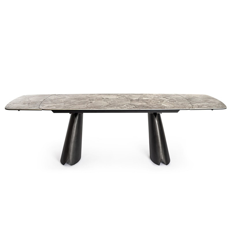 Table de repas extensible céramique effet pierre et verre trempé - Patina 