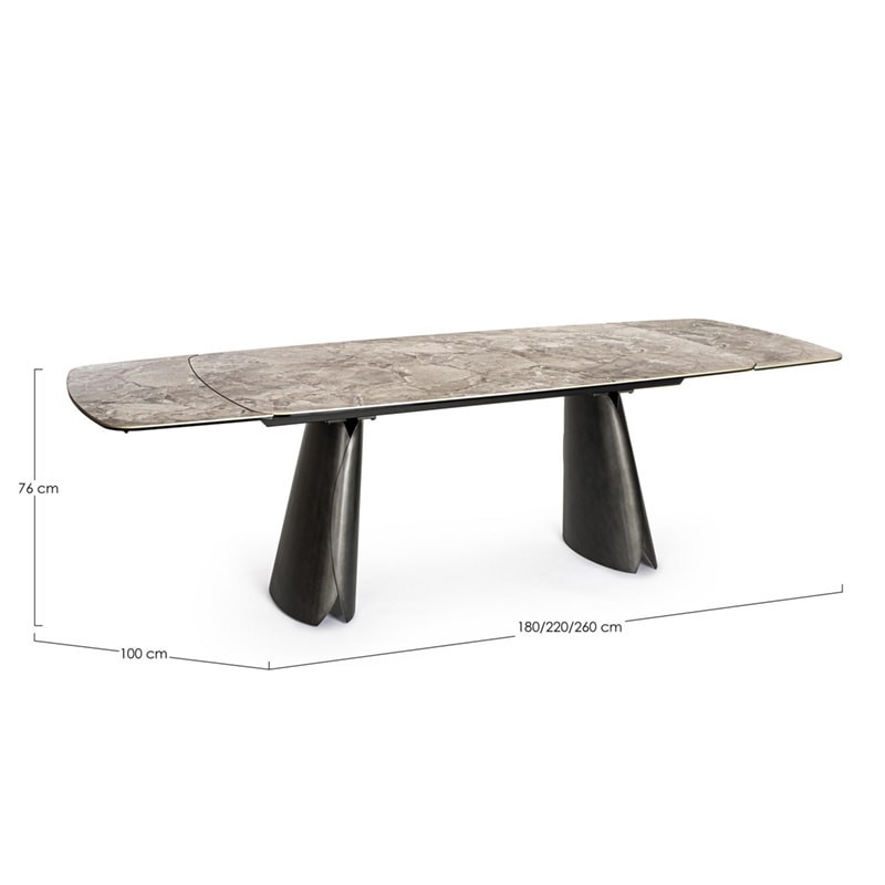 Table de repas extensible céramique effet pierre et verre trempé - Patina 