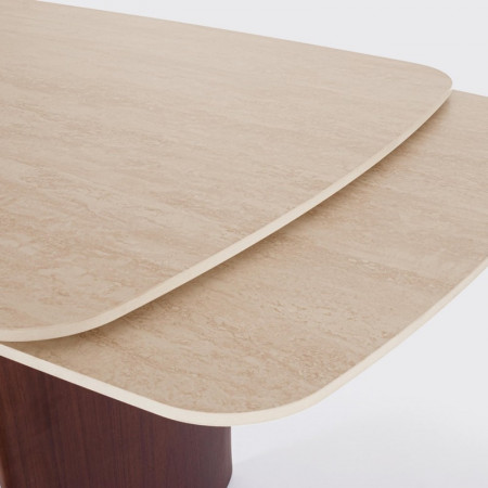 Table rectangulaire extensible noyer et plateau travertin naturel - Mairis 