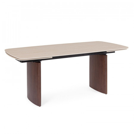 Table rectangulaire extensible noyer et plateau travertin naturel - Mairis 
