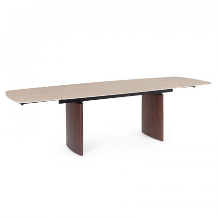 Table rectangulaire extensible noyer et plateau travertin naturel - Mairis 