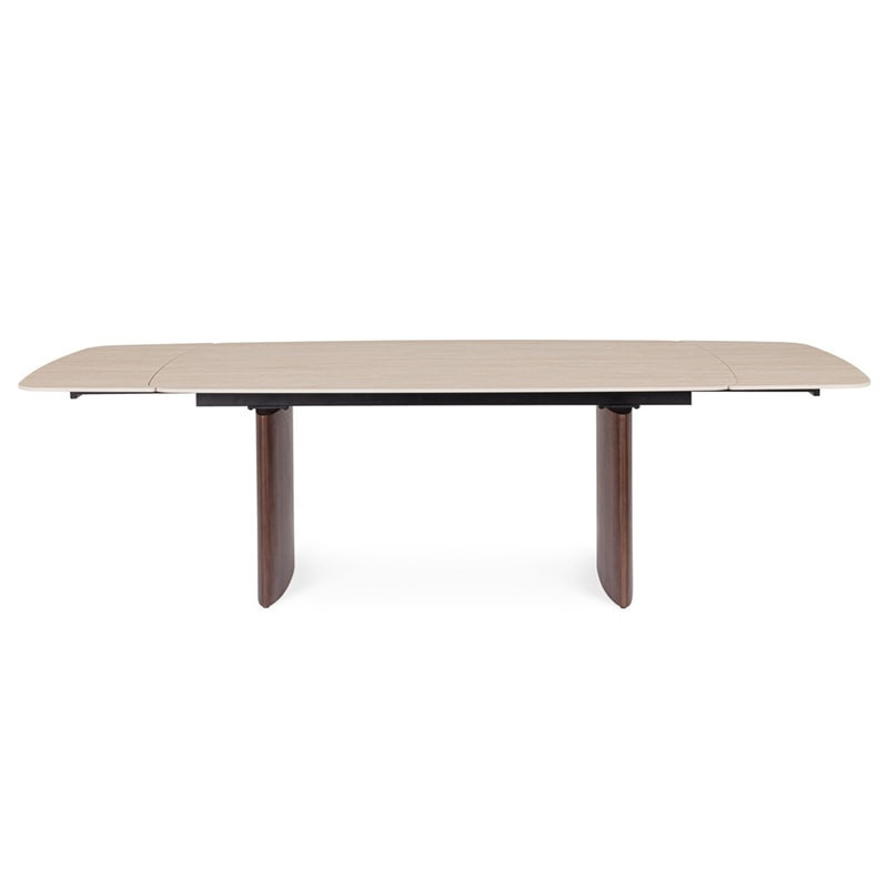 Table rectangulaire extensible noyer et plateau travertin naturel - Mairis 