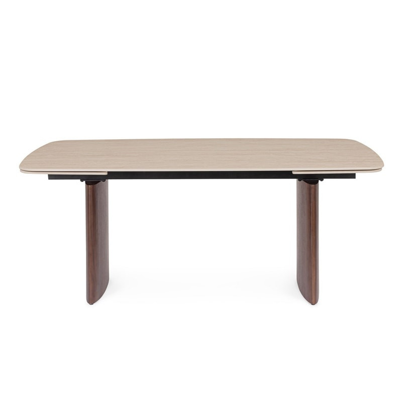 Table rectangulaire extensible noyer et plateau travertin naturel - Mairis 
