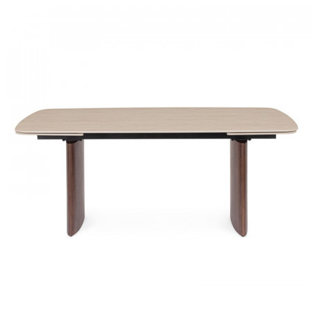 Table rectangulaire extensible noyer et plateau travertin naturel - Mairis 