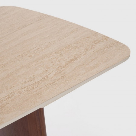 Table rectangulaire extensible noyer et plateau travertin naturel - Mairis 