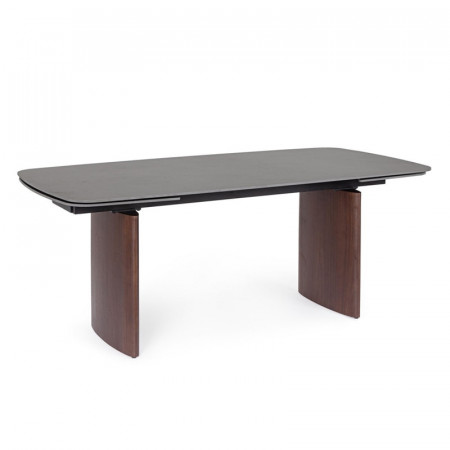 Table rectangulaire extensible noyer et plateau grès cérame effet marbre gris - Mairis 